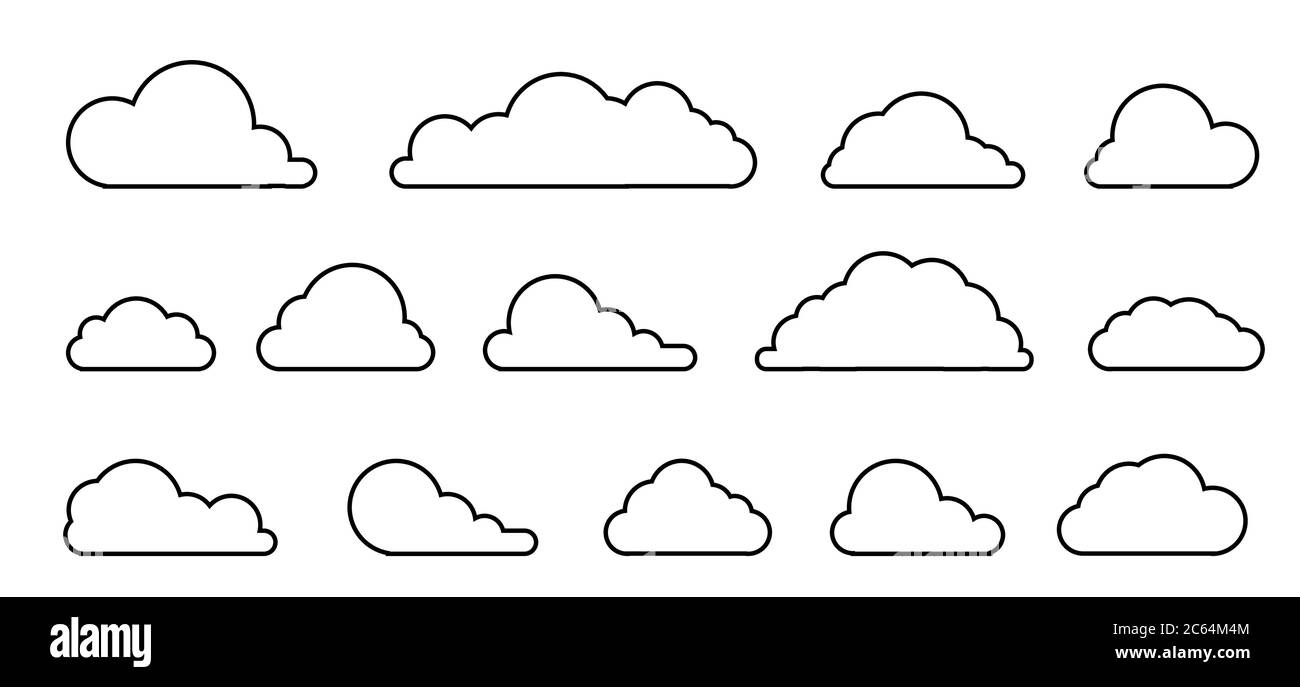 Cloud with a black outline in a linear style. Storage solution element, networking, software image, databases. cloud meteorology. Vector line art icon Stock Vector