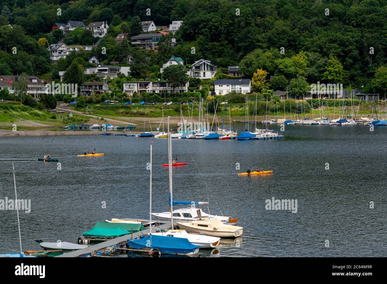 Rursee lake, a reservoir, the village of Woffelsbach, camping ground,  jetties, bathing bay, Nationalpark Eifel, NRW, Germany Stock Photo - Alamy