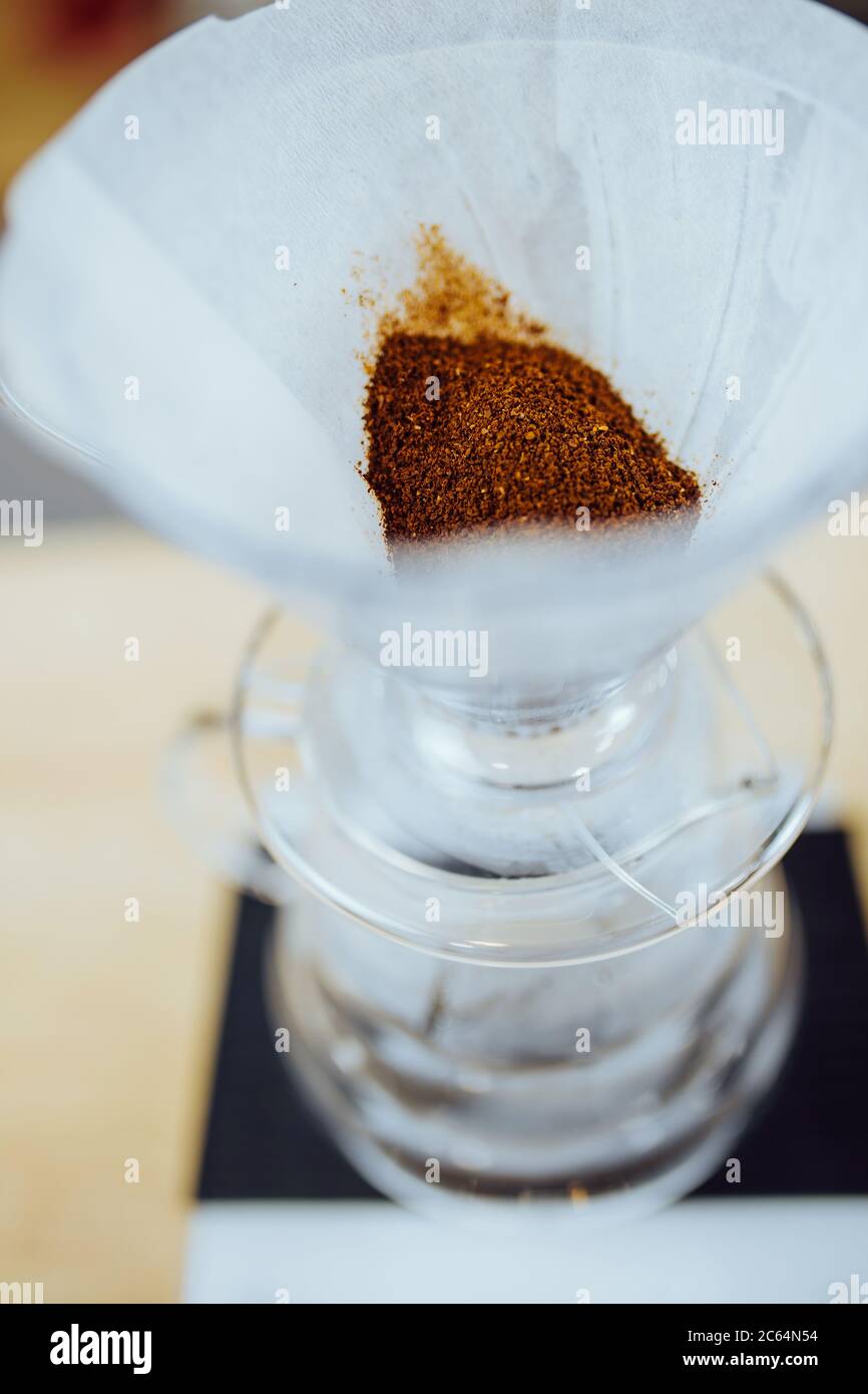 Top view inside paper filter ground coffee drip Stock Photo Alamy