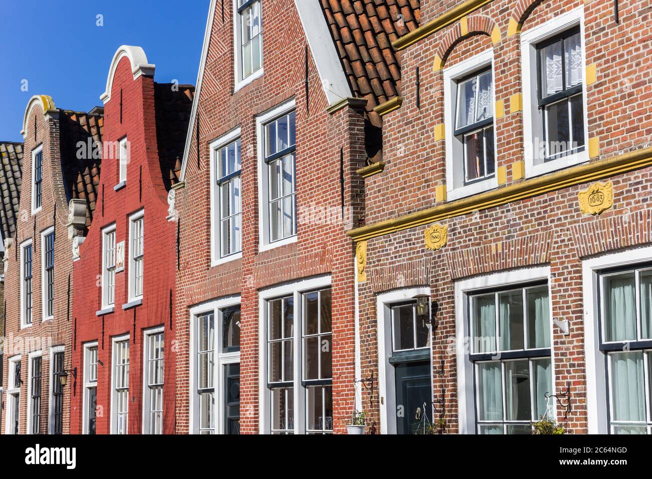 Colorful facades of brick houses in Harlingen, Netherlands Stock Photo