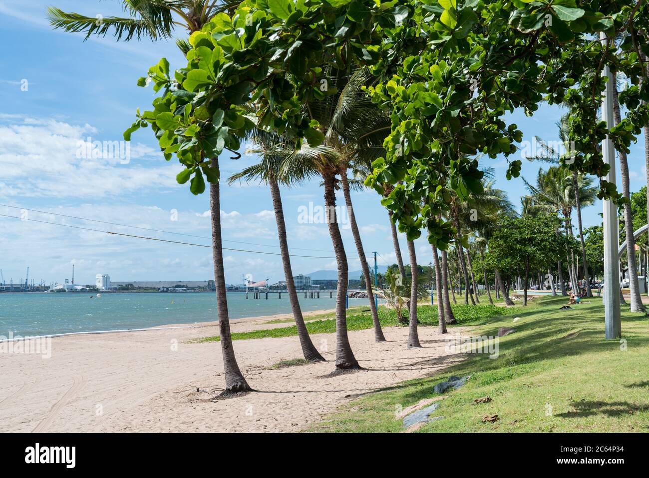 The Strand beach, Townsville, Australia with the jetty and port in the background Stock Photo