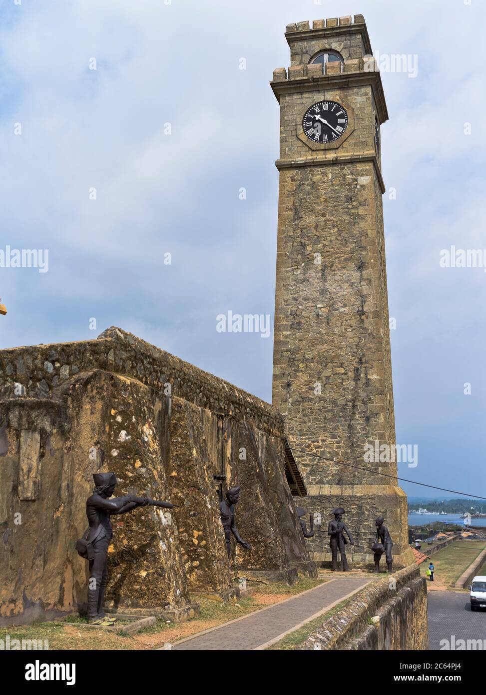 dh Clock Tower GALLE FORT SRI LANKA Colonial forts rampart statue soldiers dutch fortress ramparts Stock Photo