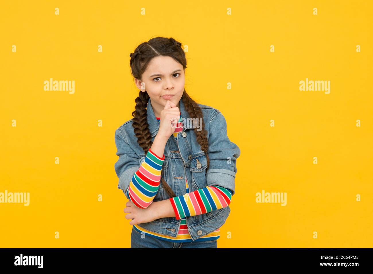 Small but smart. Small girl with thoughtful look. Small child wear long braided hairstyle. Adorable small baby in casual style. Beauty and fashion. Hair salon. Children products Stock Photo - Alamy Small but smart. Small girl with thoughtful look. Small child wear long braided hairstyle. Adorable small baby in casual style. Beauty and fashion. Hair salon. Children products Stock Photo - Alamy