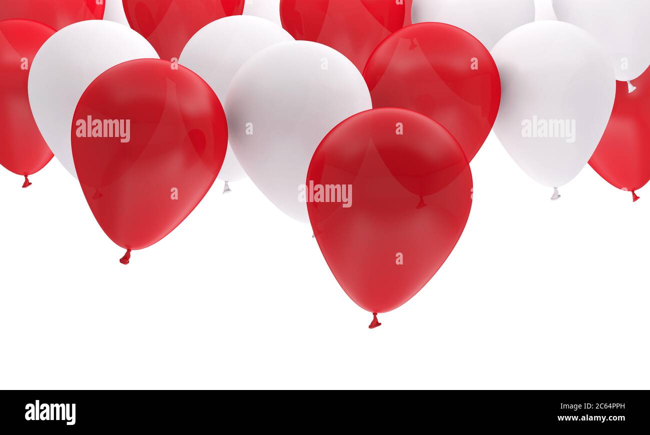 balloon red white birthday background party 3D Stock Photo