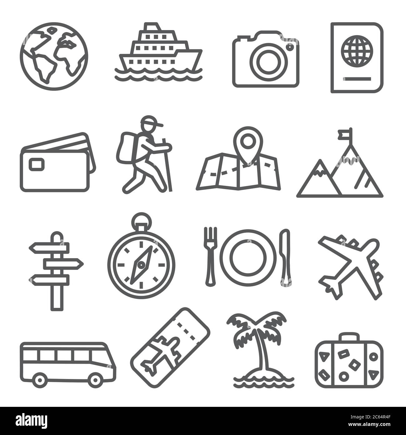 Travel and tourism line icon set on white background Stock Vector Image ...