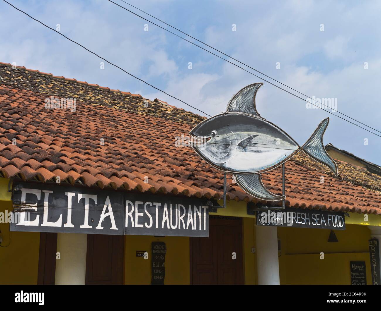 dh Elita Restaurant GALLE FORT SRI LANKA Sri Lankan Restaurants sign fish seafood cafe Stock Photo