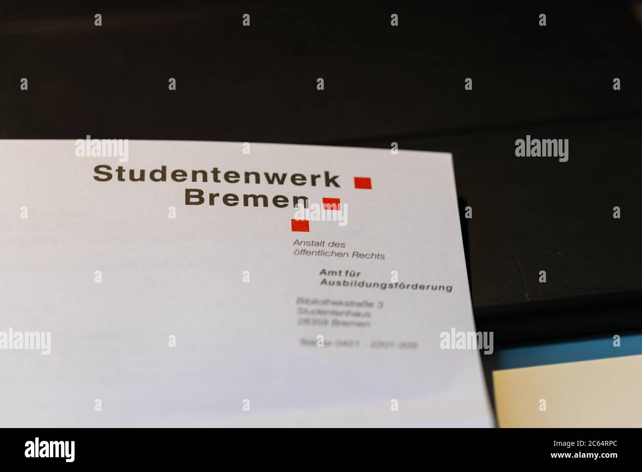Hude,  Deutschland, 07.07.2020: Fotos eines Briefkopfes vom Studentenwerk Bremen Stock Photo