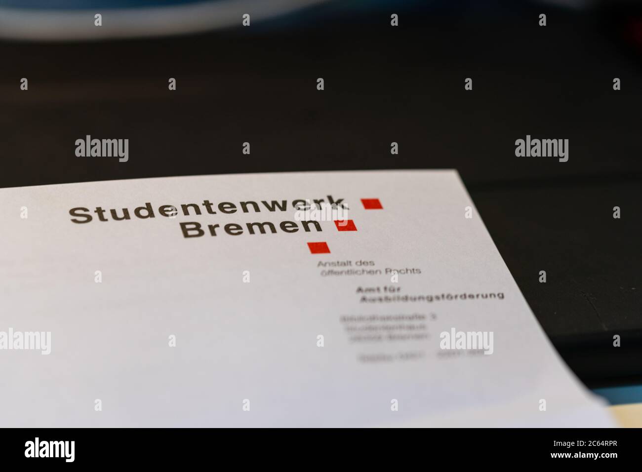 Hude,  Deutschland, 07.07.2020: Fotos eines Briefkopfes vom Studentenwerk Bremen Stock Photo