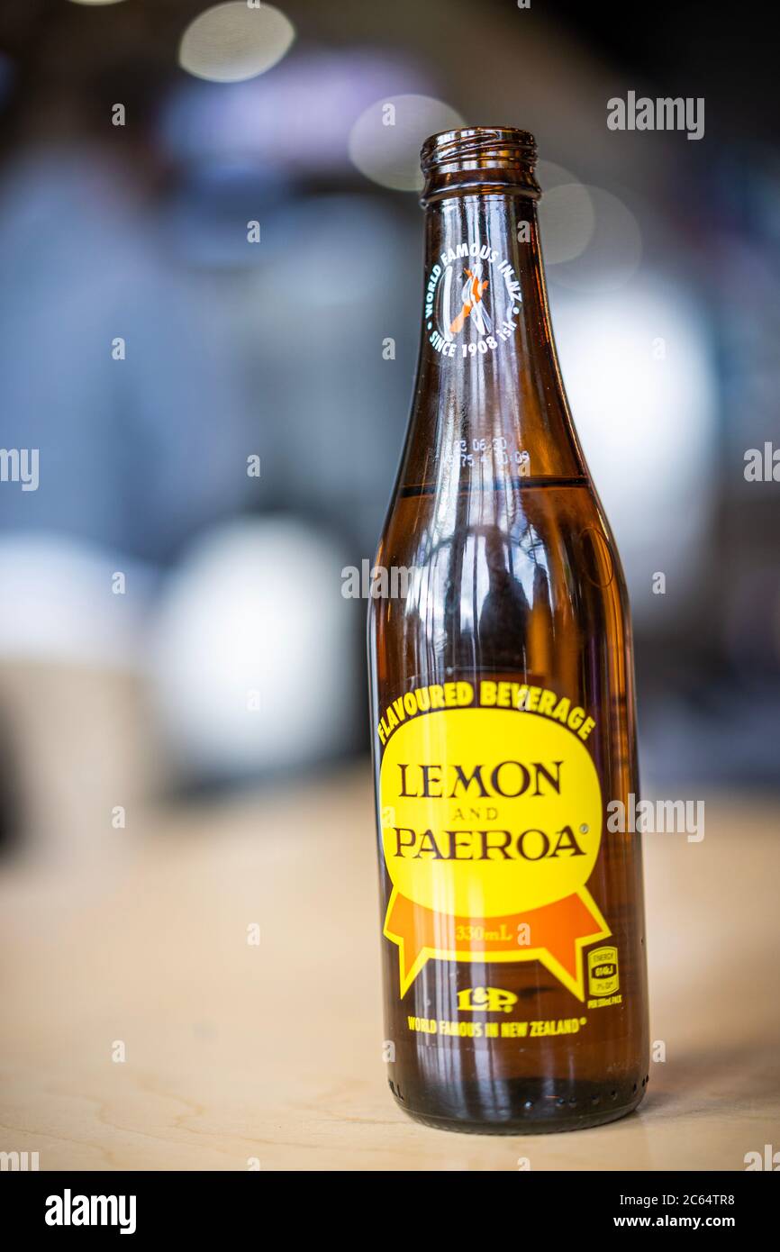 Lemon & Paeroa, also known as L&P, is a sweet soft drink manufactured in New Zealand Stock Photo