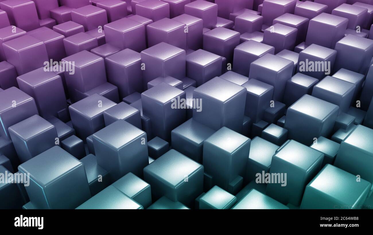 3D abstract background. Dark metallic boxes cubes 3d illustration technology background Stock Photo