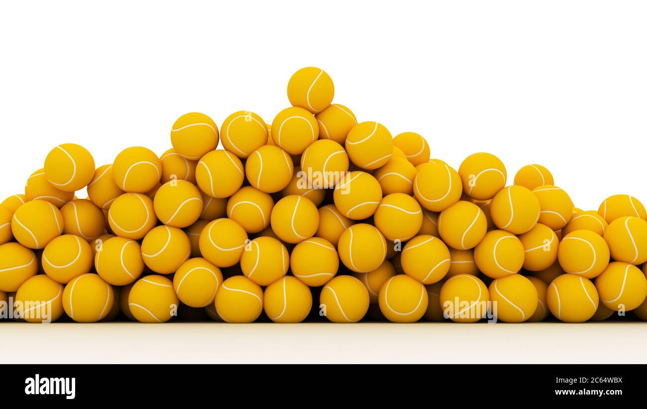 Orange tennis balls large stack isolated on white background Stock