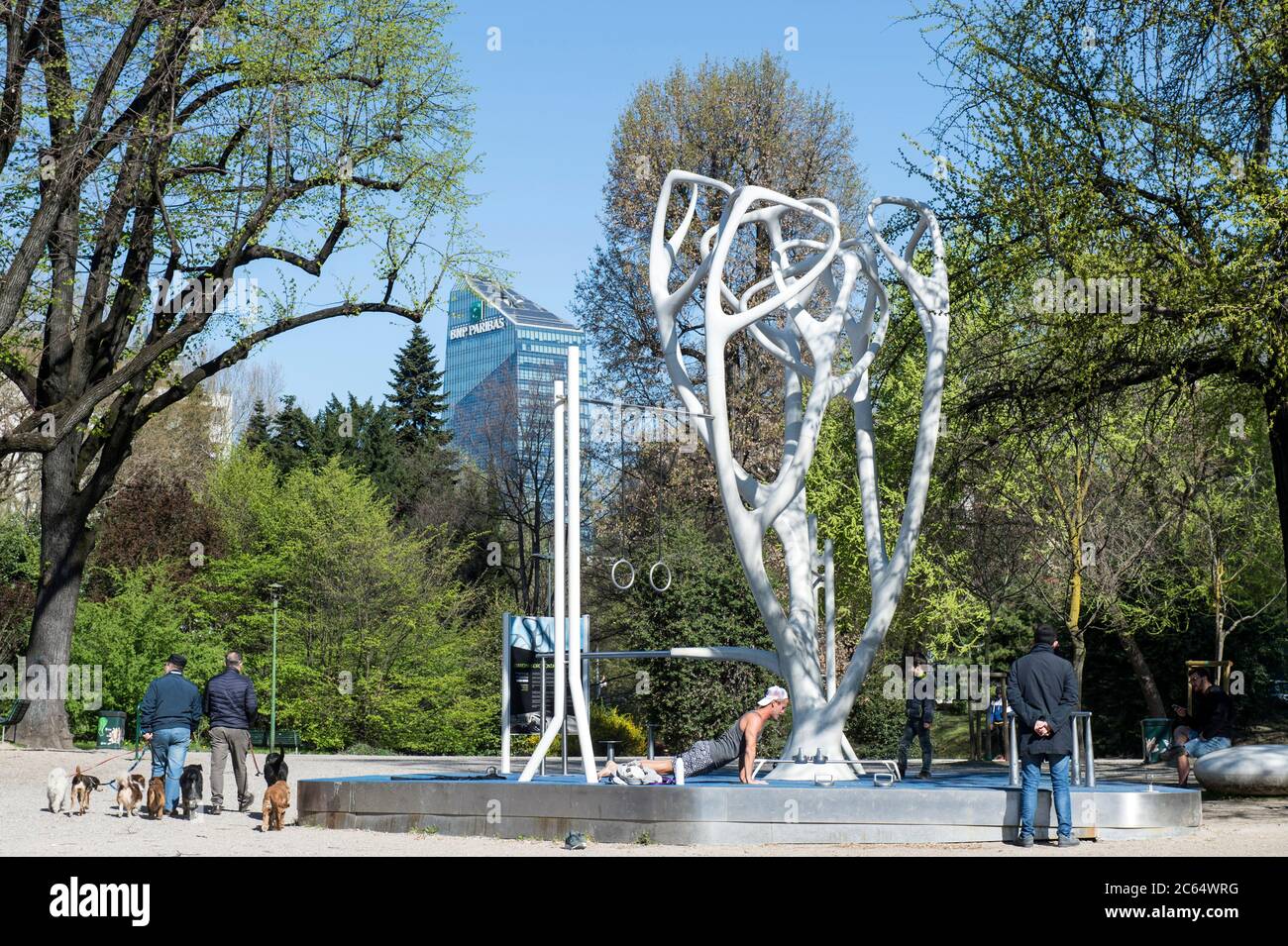 Italy, Lombardy, Milan, Indro Montanelli Gardens, Samsung Smart Fitness Stock Photo
