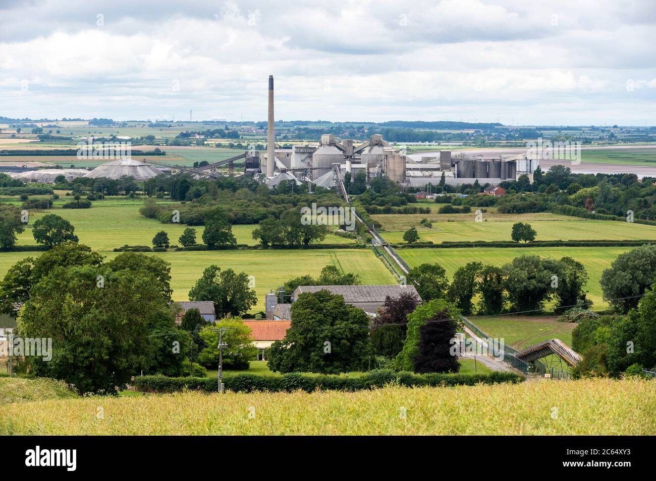 Cemex Cement plant at South Ferriby in North Lincolnshire is beginning its shutdown procedure to mothball the plant. Shown nestled in the countryside. Stock Photo