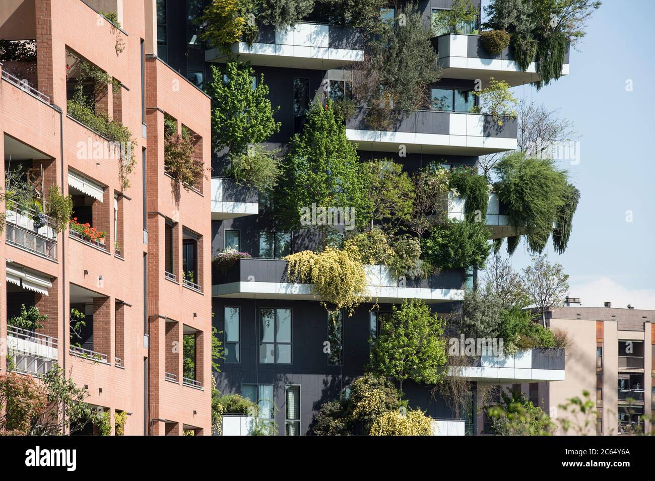 Italy, Lombardy, Milan, detail of Bosco Verticale and Isola District apartments buildings Stock Photo