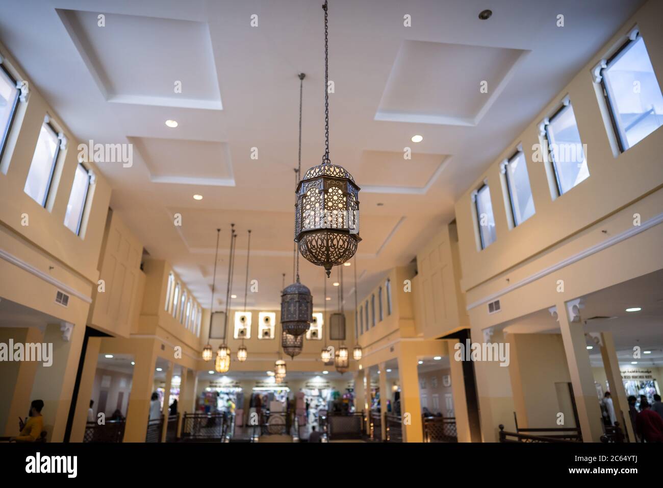 Dubai, UAE - January 2020. The historic Naif Souq was burned down in 2008 and replaced by this mall-style version, albeit fronted by arabesque arches Stock Photo