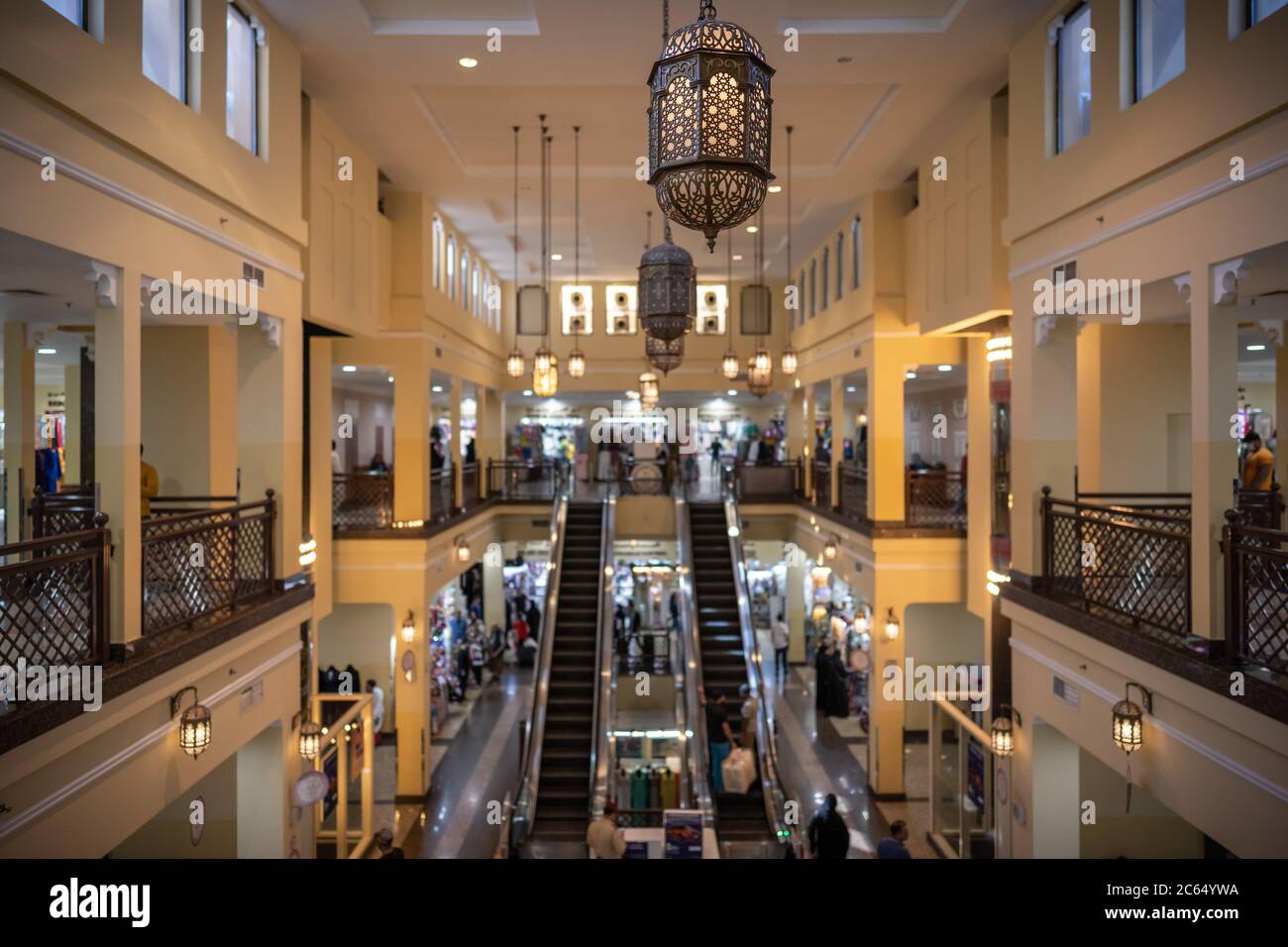 Dubai, UAE - January 2020. The historic Naif Souq was burned down in 2008 and replaced by this mall-style version, albeit fronted by arabesque arches Stock Photo