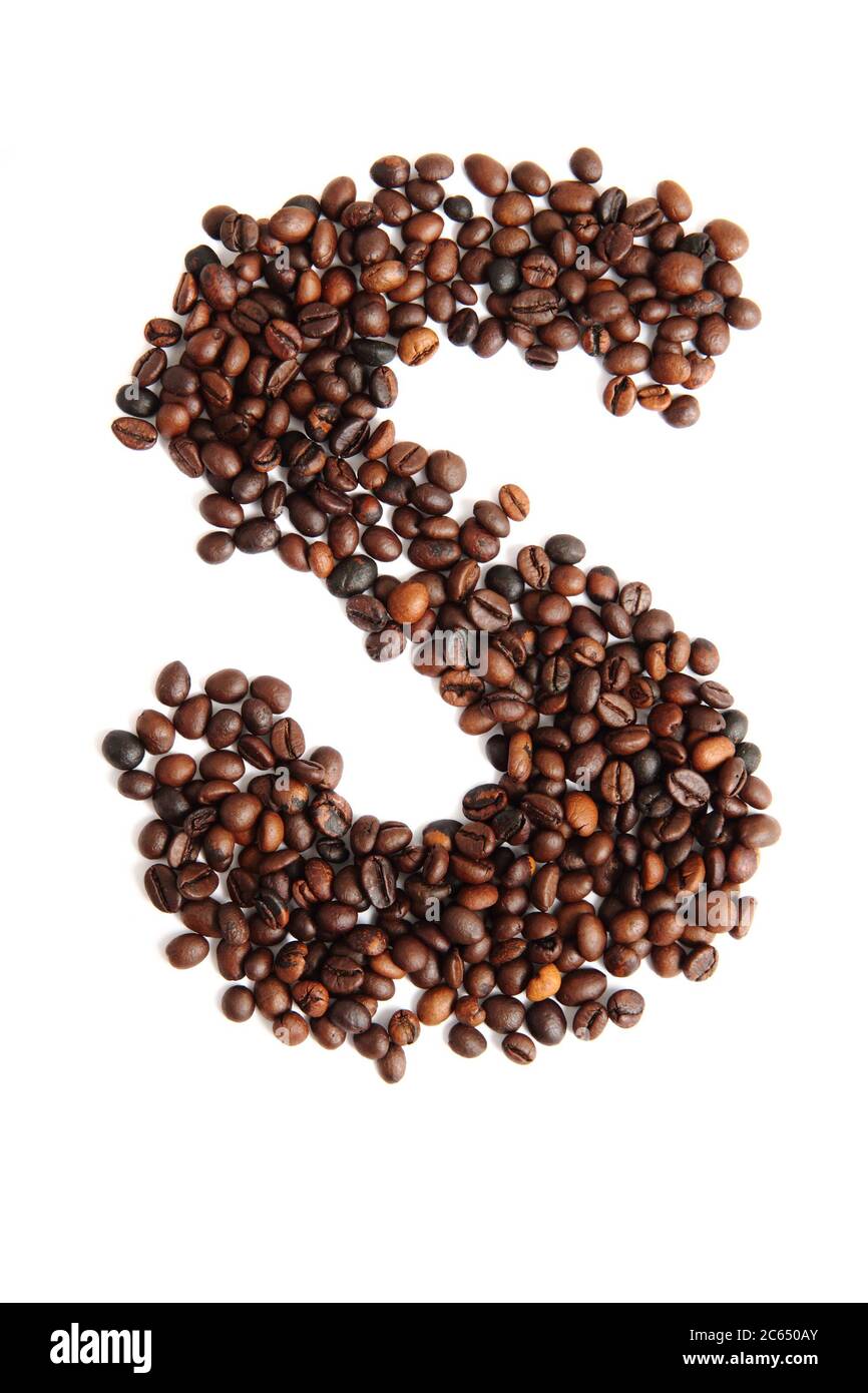 S - alphabet from coffee beans isolated on the white background Stock Photo