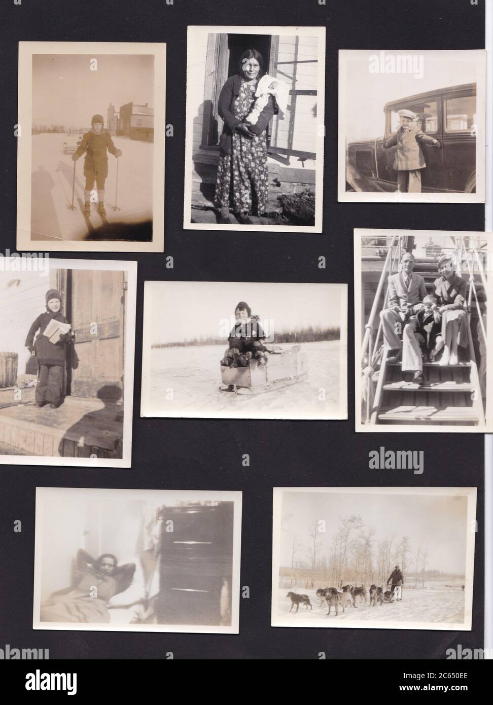 Vintage black and white photos of a family photo album 1930s Stock Photo