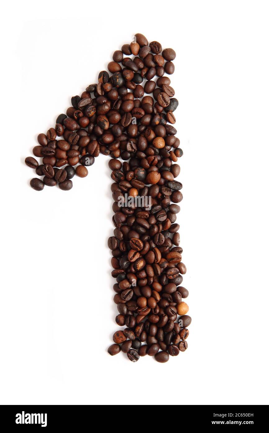 1 number from coffee beans isolated on the white background Stock