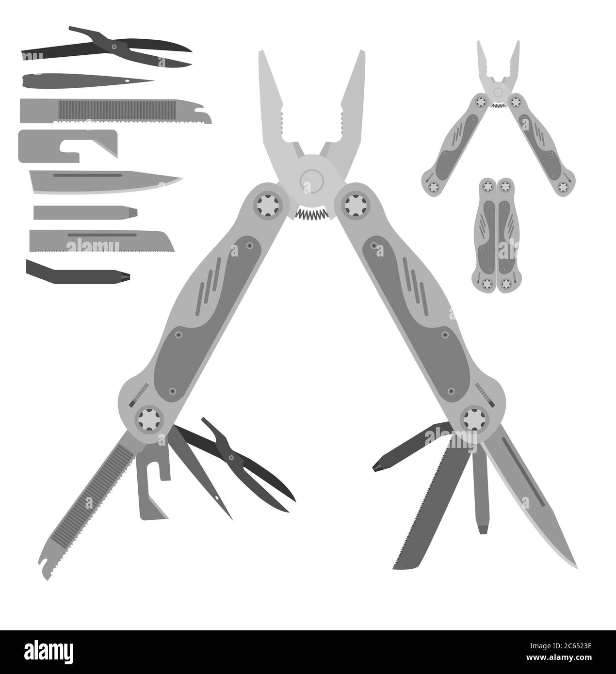 Stainless steel multifunctional pocket multi tool instrument. Flat