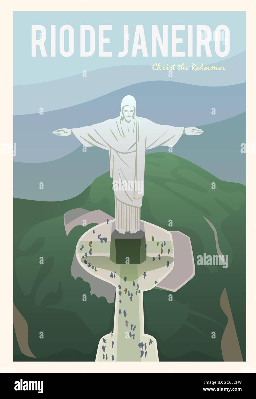 Time to travel. Around the world. Quality vector poster. Christ the Redeemer. Stock Vector
