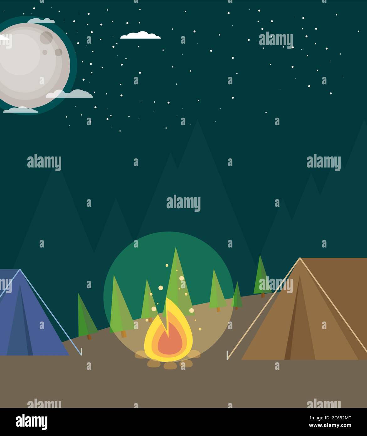 Camping in Forest at Night. Flat design Style Stock Vector Image & Art ...