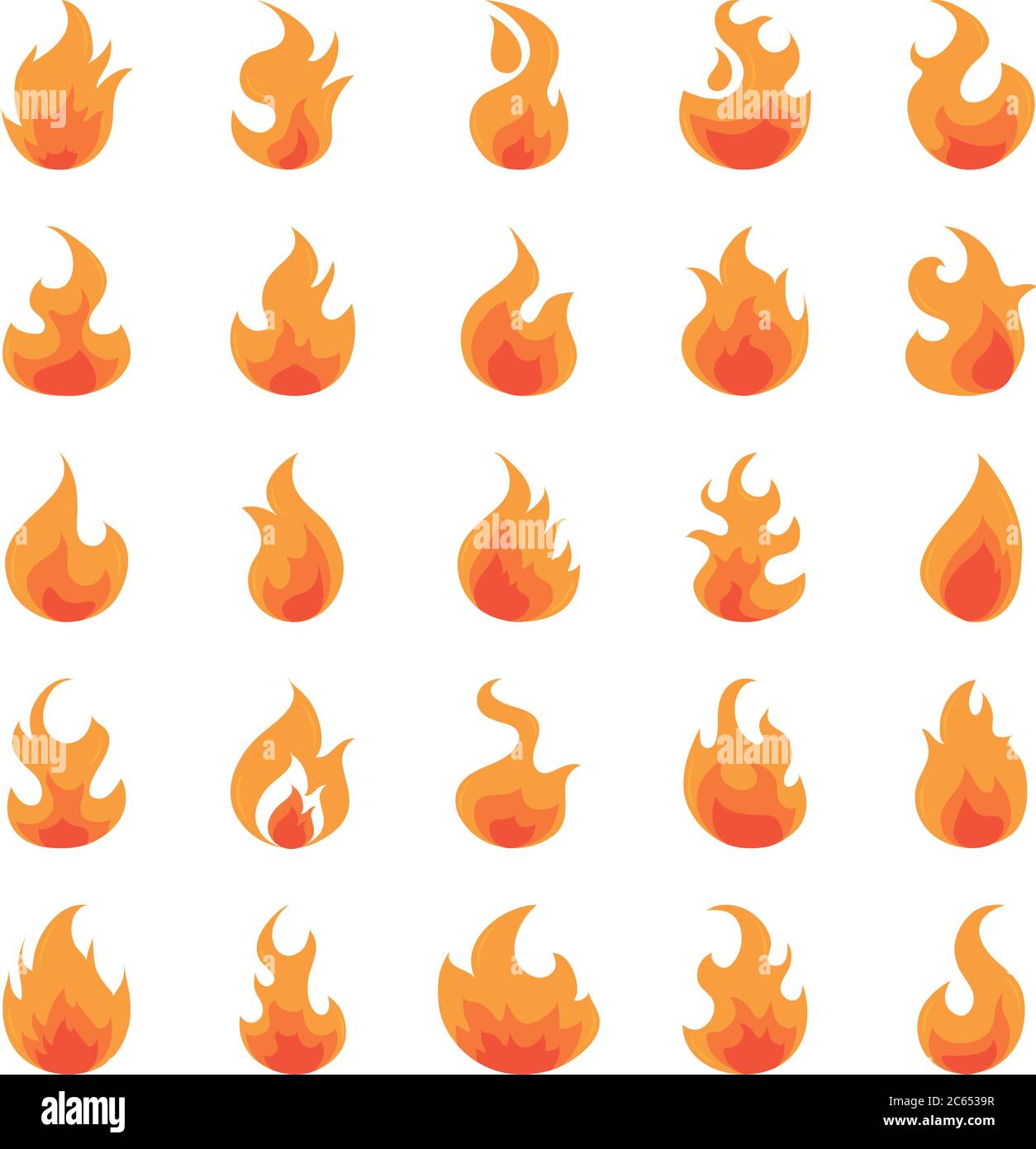 fire flame burning hot glow flat design icons set white background ...