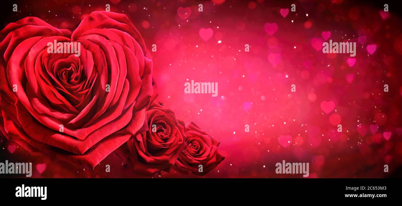Valentine's day card with red roses and hearts in front of romantic ...