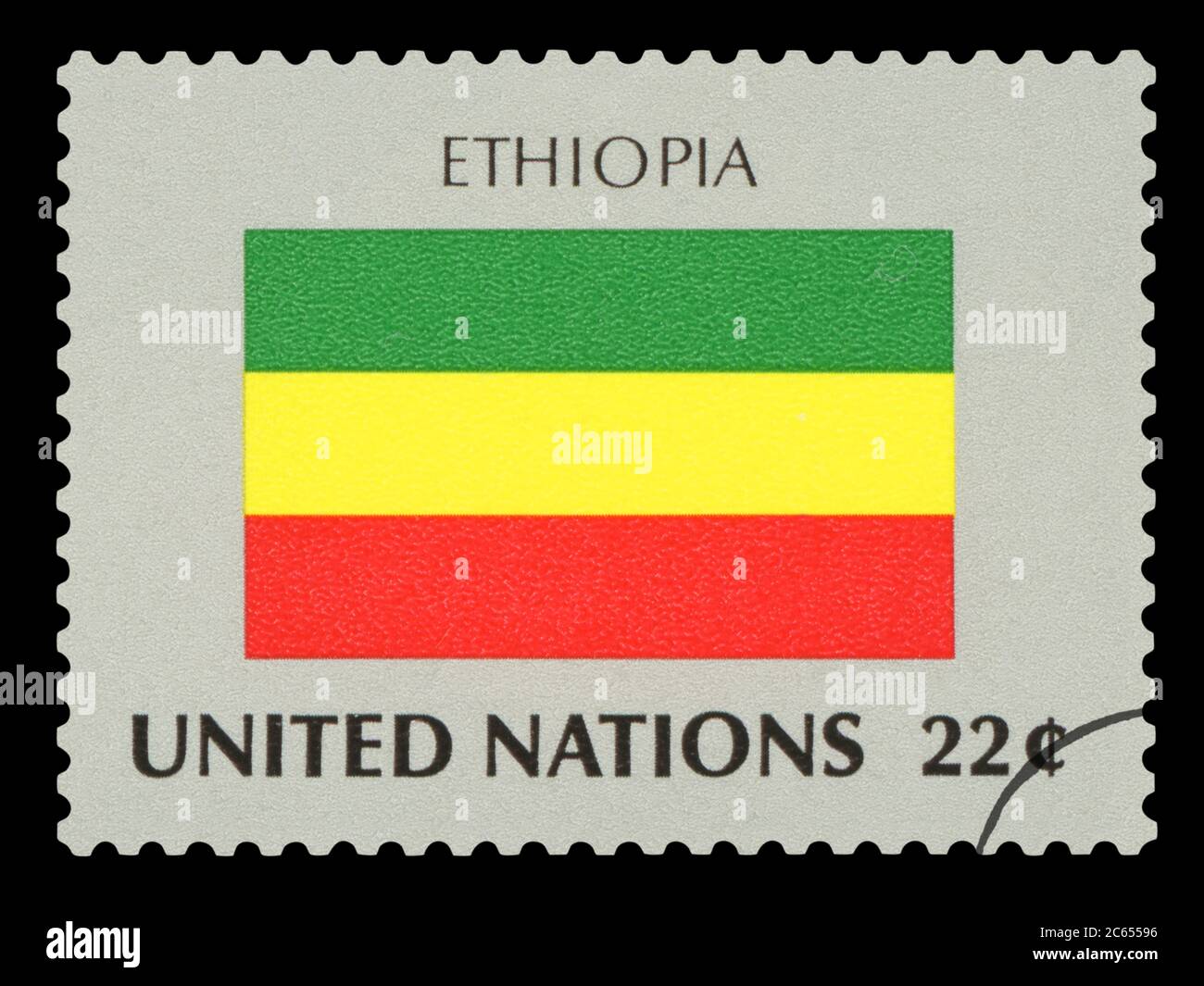 ETHIOPIA - Postage Stamp of Ethiopia national flag, Series of United Nations, circa 1984. Stock Photo