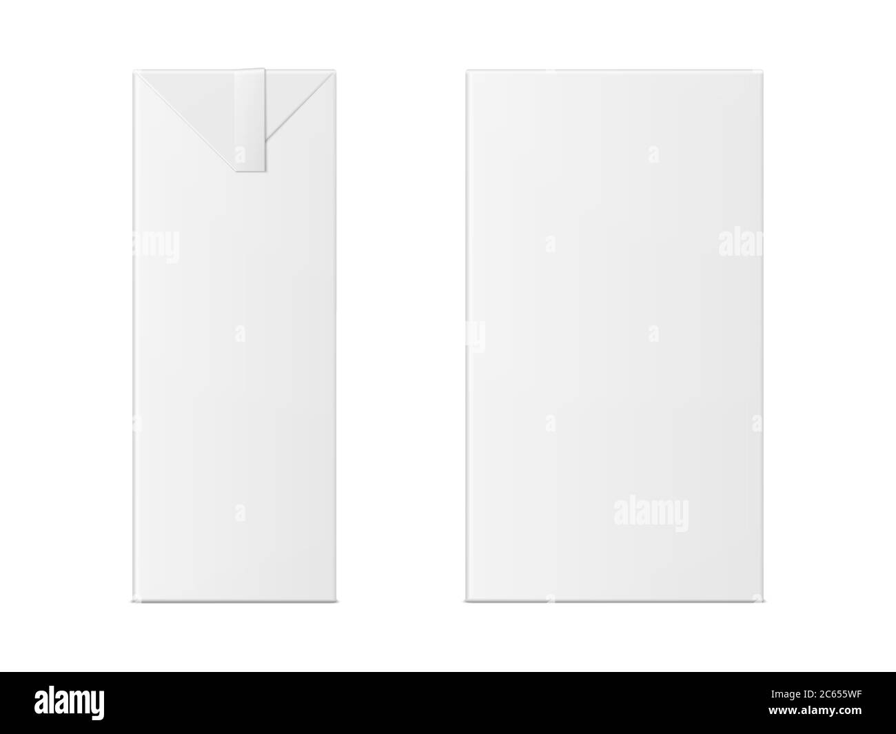 Vector 3d mock up of milk or juice box on white background. Realistic carton one liter package isolated. Template for your design. Front view. Stock Vector