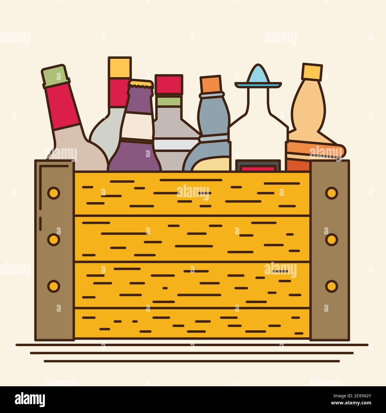 Flat bottles in a box with long shadow. Vector Stock Vector