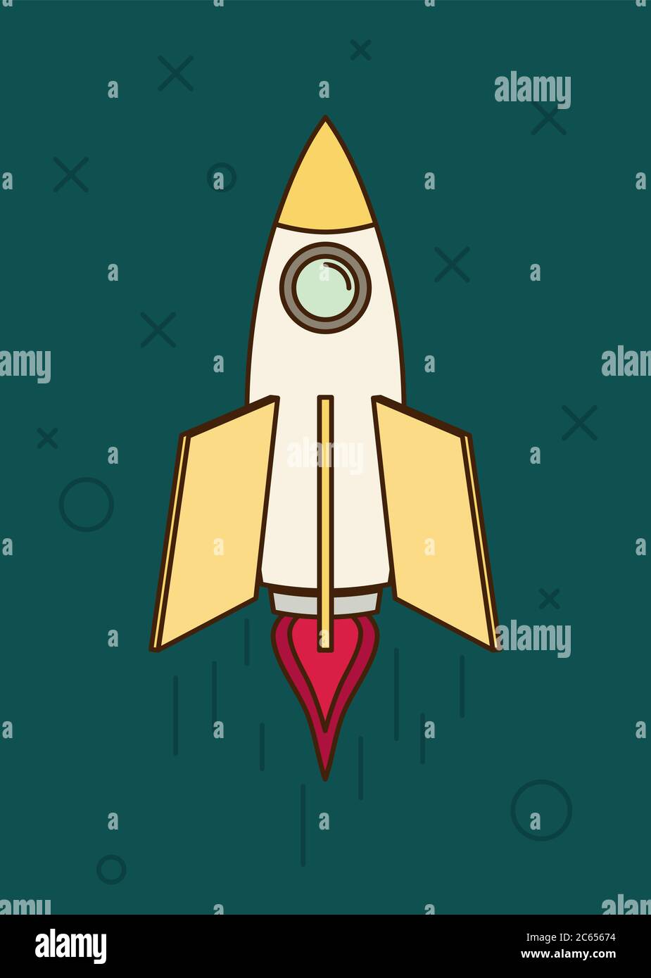 Space rocket flying in sky, flat design colored vector illustration Stock Vector