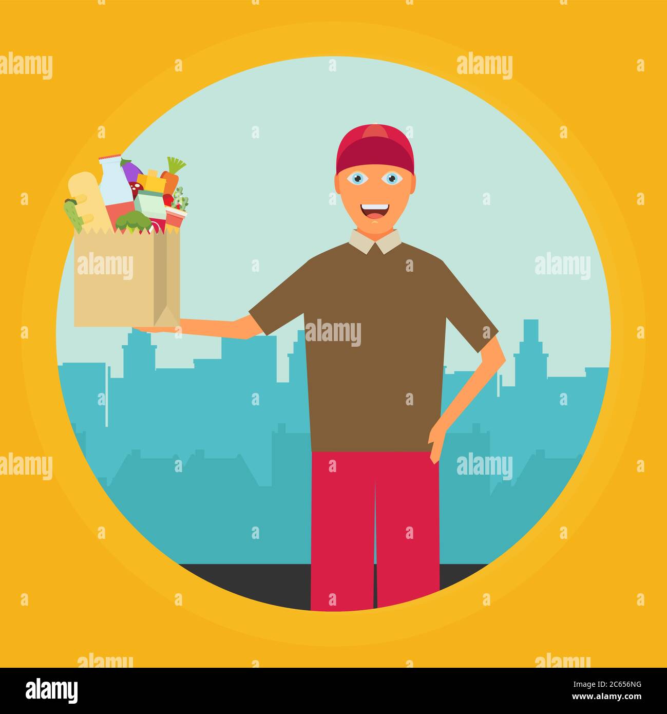 Flat design colorful vector illustration concept for grocery delivery ...