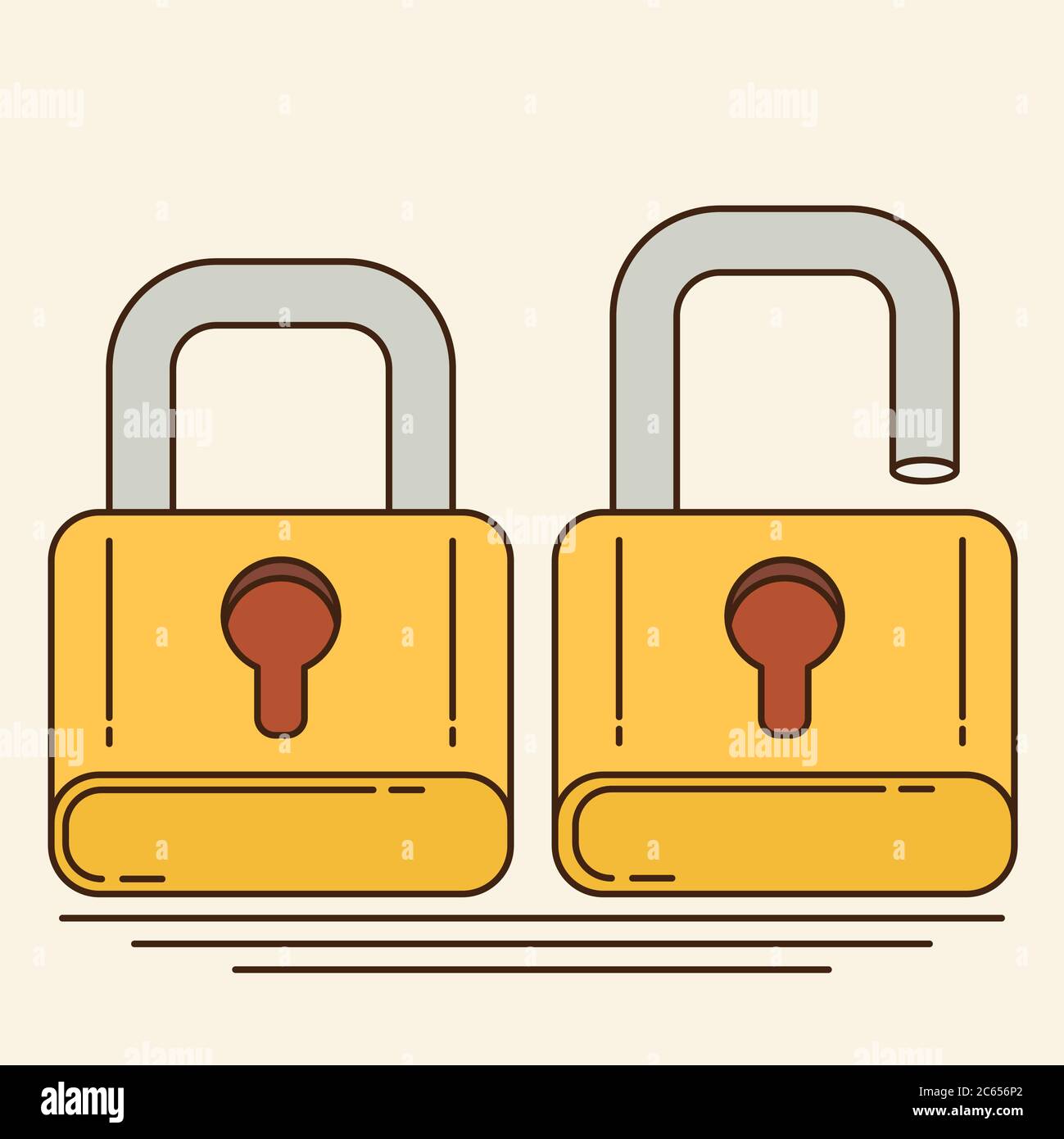 Opened and closed locks. Flat locks Stock Vector