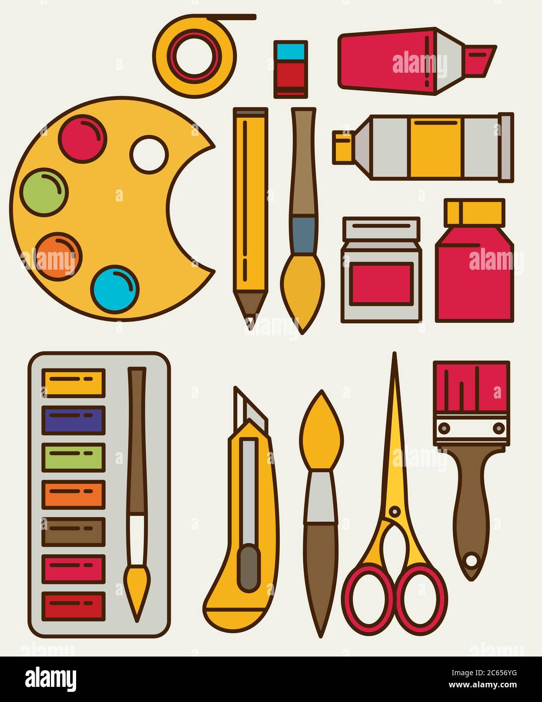 Colored flat design vector illustration icons set of art supplies, art  instruments for painting, drawing, sketching isolated on bright stylish  backgro Stock Vector Image & Art - Alamy