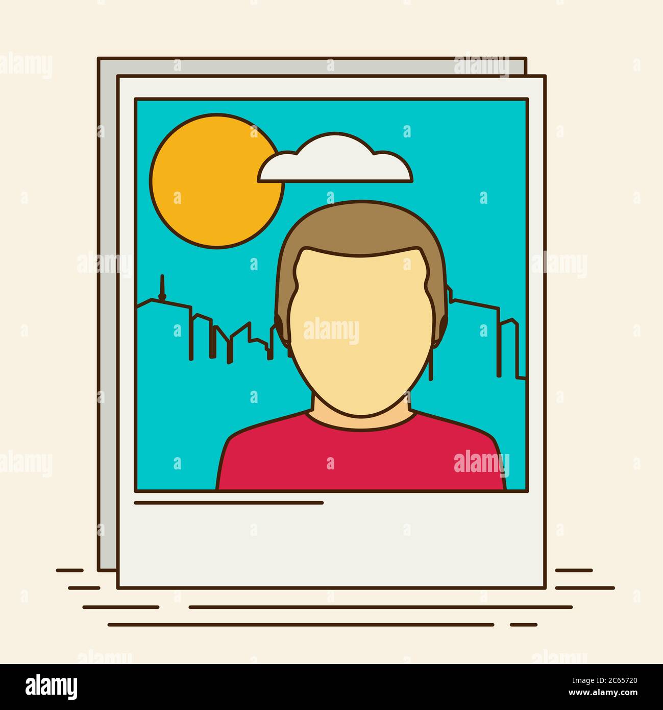 Vector icon of instant photo frame with man and city planescape Stock ...