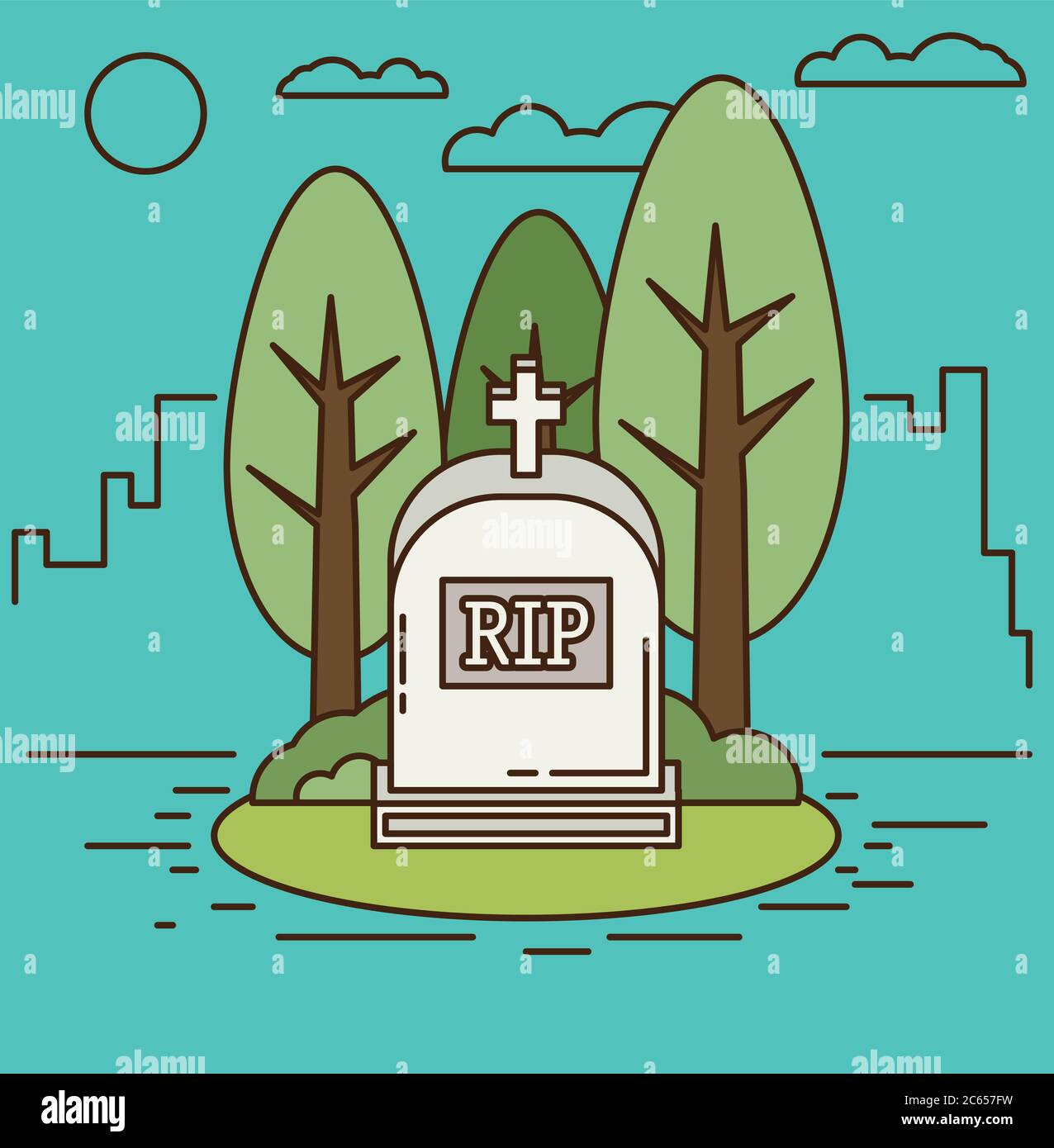 Vector illustration grey gravestone. Flat tombstone icon Stock Vector