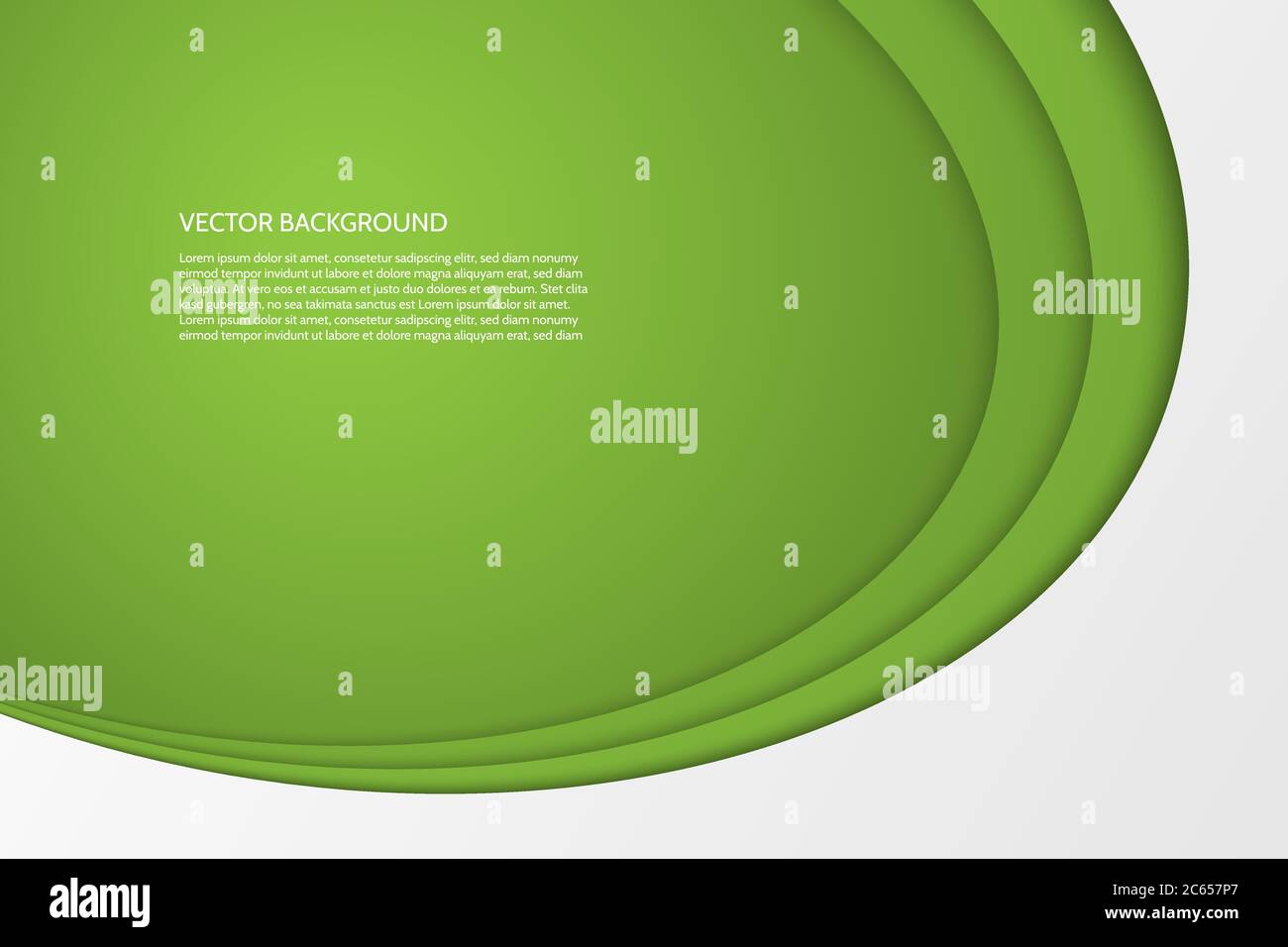 Vector modern simple oval green and white background with paper effect. 3D ovals with soft shadows. Sample text. Stock Vector