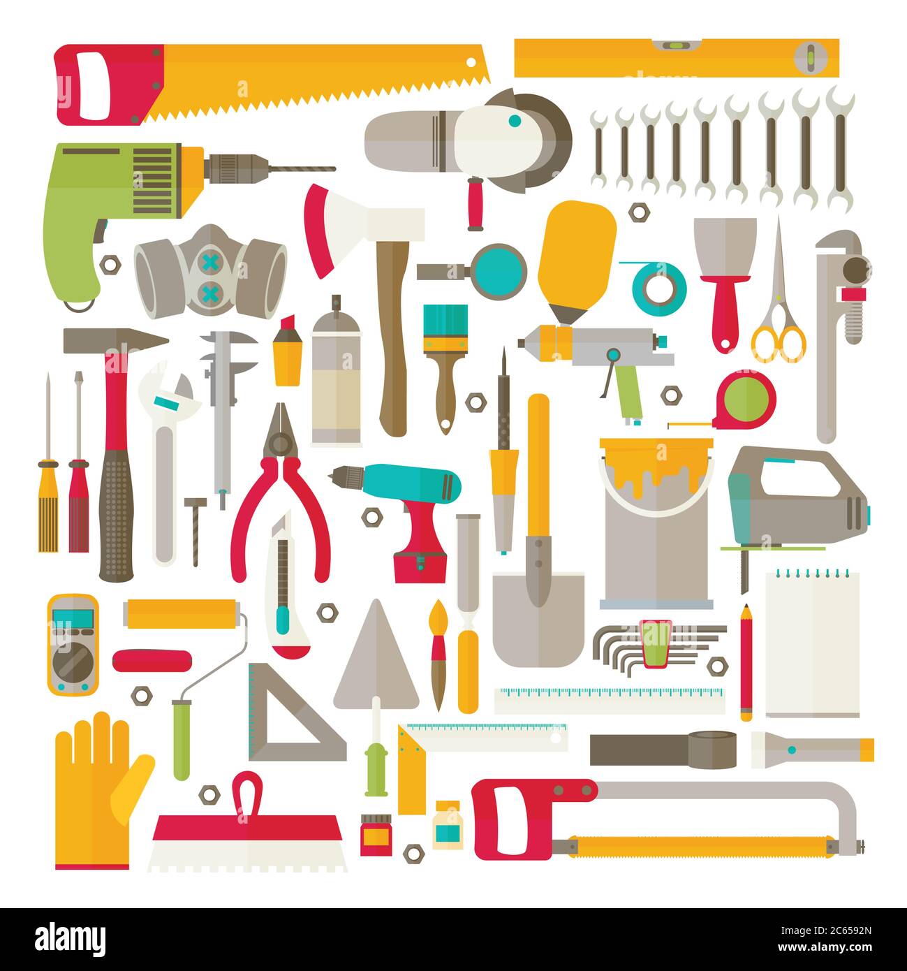 Repair and construction illustration with working tools icons Stock ...