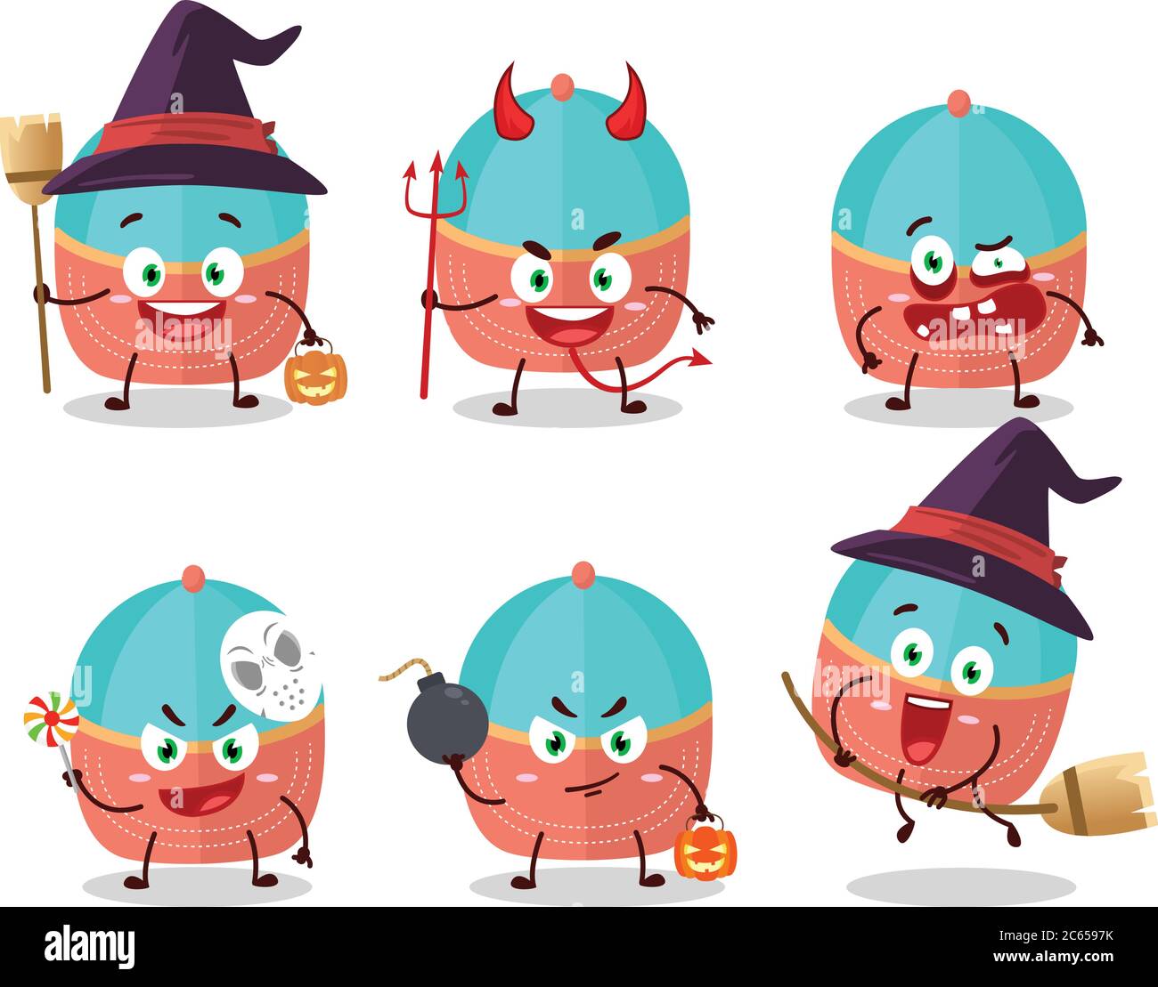 Halloween expression emoticons with cartoon character of hat Stock ...