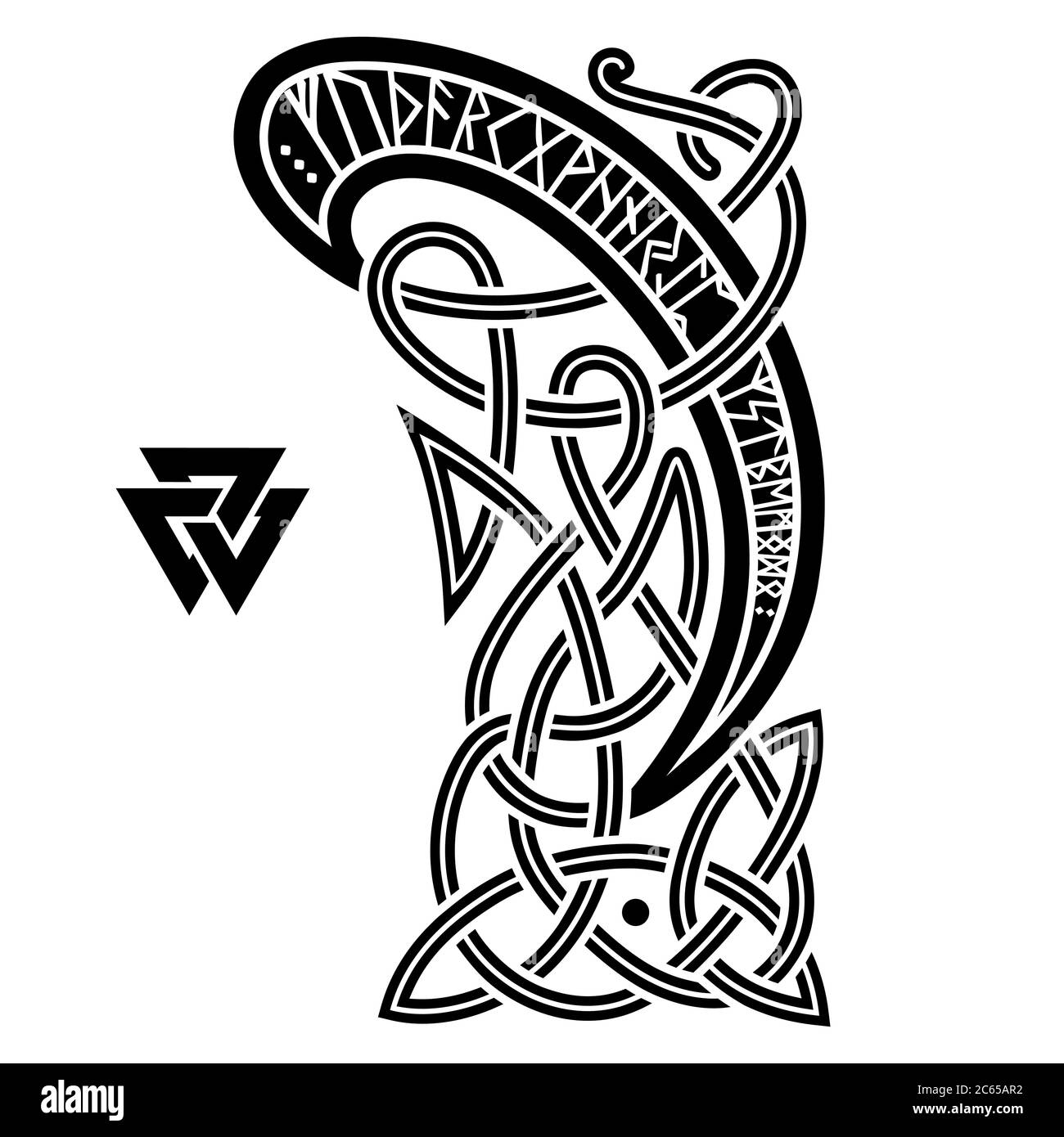 Ancient decorative dragon in celtic style, scandinavian knot-work illustration Stock Vector