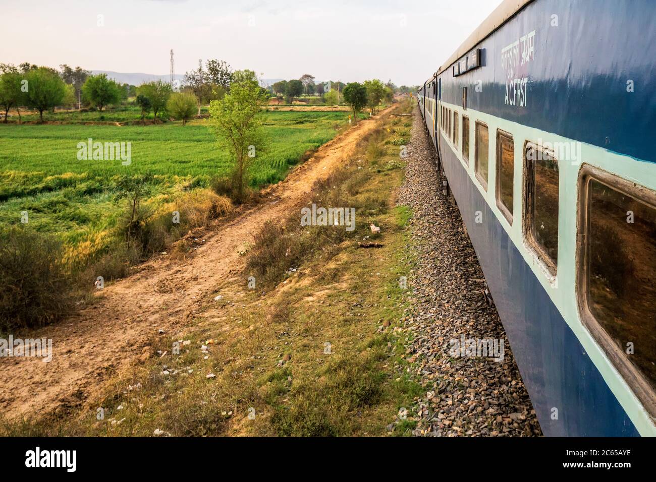 Indian train second class coach show while moving, india. Stock Photo