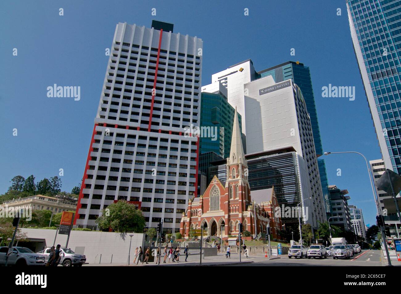 Brisbane, Queensland, Australia - 22nd January 2020 : View of the beautiful Albert Street Uniting Church and some high rise buildings in the financial Stock Photo