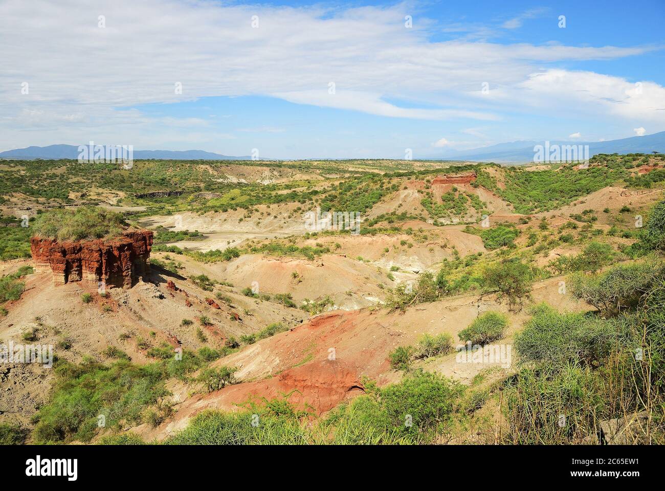 View of ravine Olduvai Gorge one of the most important paleoanthropological sites in the world - the Cradle of Mankind. Great Rift Valley, Tanzania Ea Stock Photo