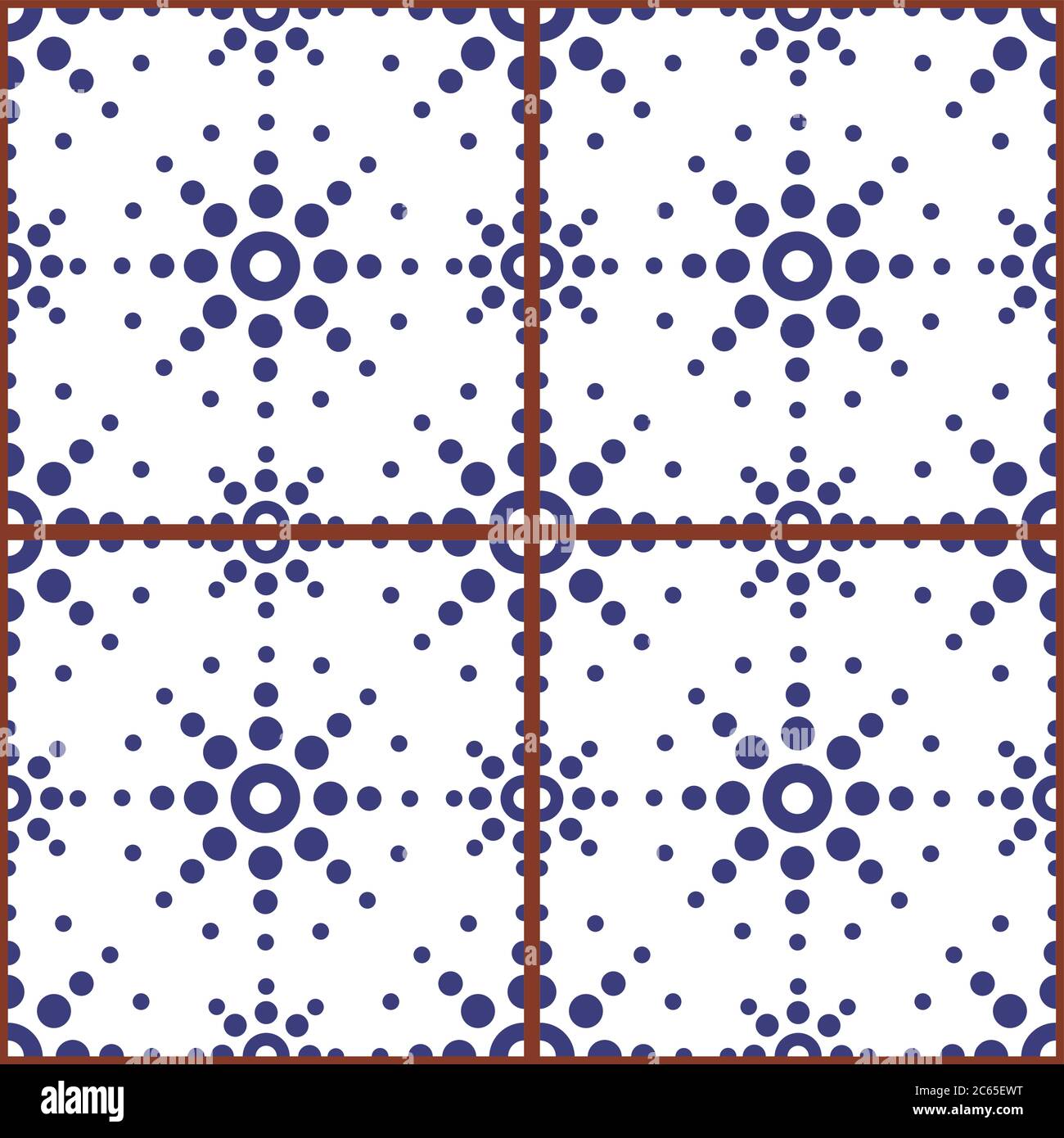 Moroccan geometric seamless vector tile pattern with dot art, navy blue repetitive design Stock Vector