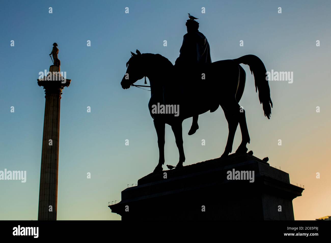 Statue of King George IV in Trafalgar Square, London; bronze sculpted ...