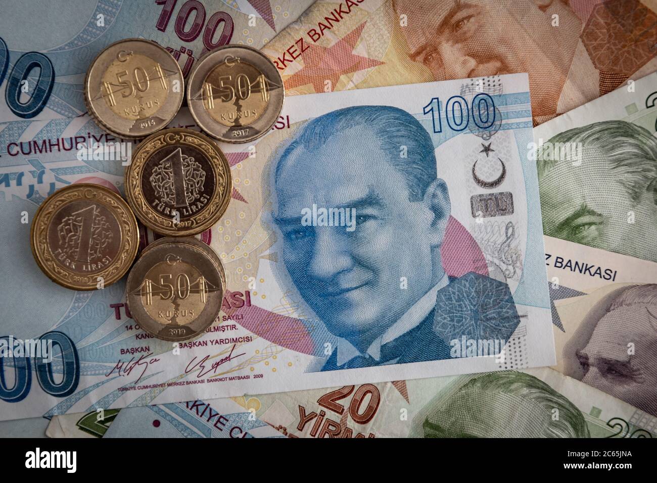 Bunch of Various Turkish Currency Lira Banknotes and Coins Stock Photo -  Alamy