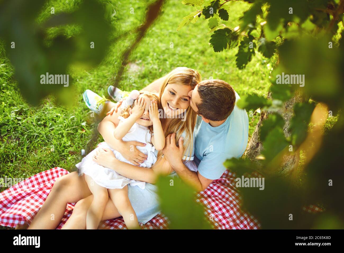 Happy family is resting on the grass in the park Stock Photo - Alamy