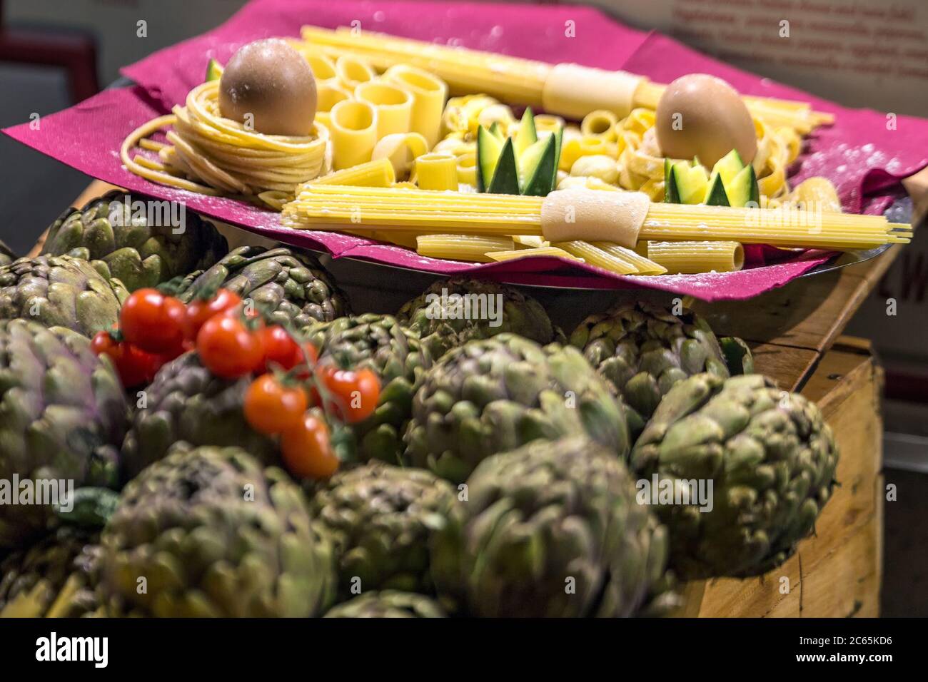 Wine and cheese plate outside local restaurant in Rome, Italy. Stock Photo