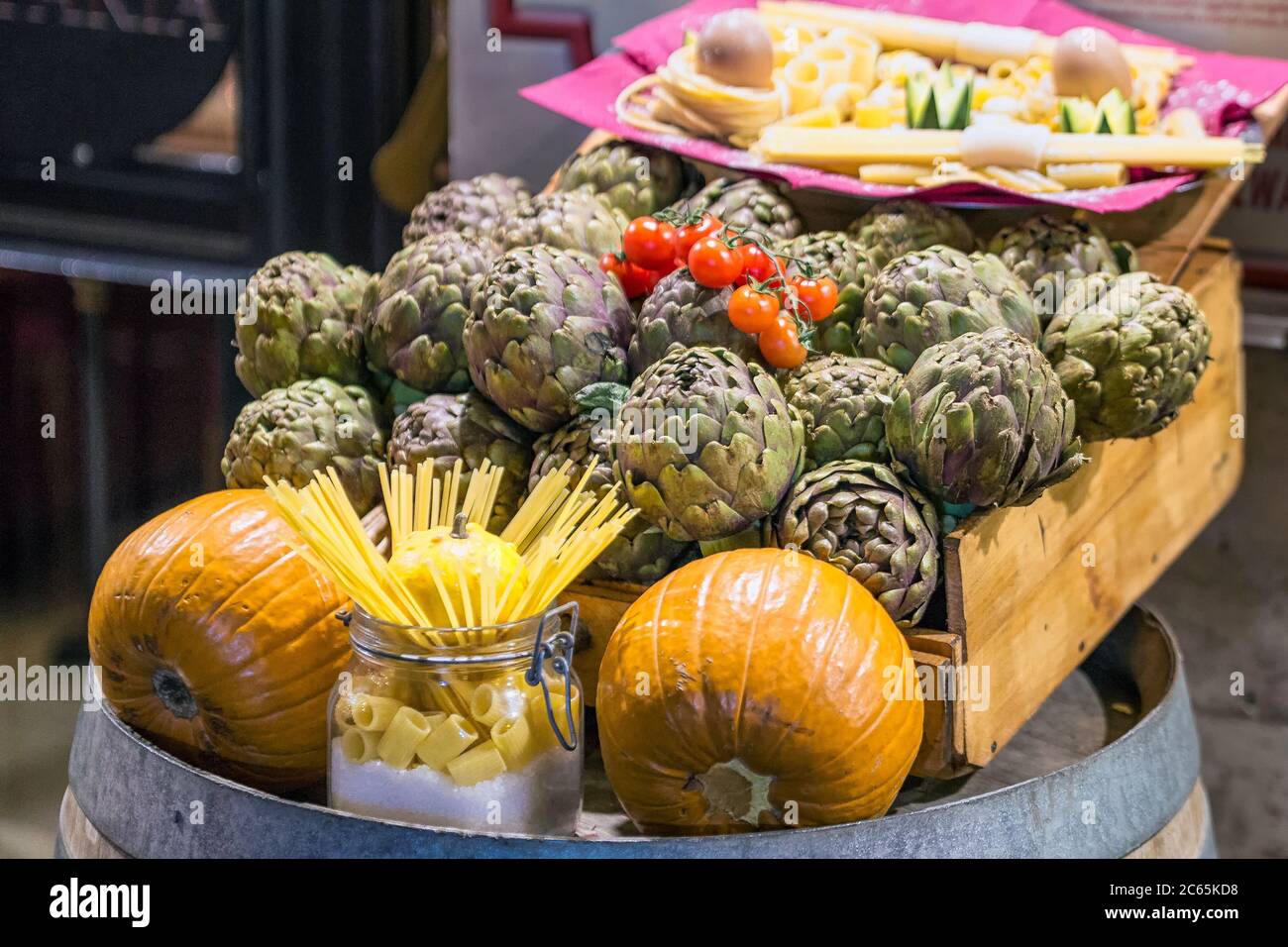 Asparagus and cheese plate outside local restaurant in Rome, Italy. Stock Photo